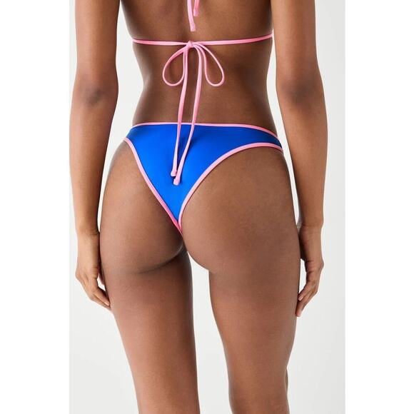 Frankies Bikinis Nick Top & Dove Bottom Set Taffy Blue Pink Trim S NEW/NWT!! - Picture 8 of 16